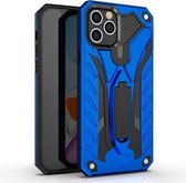 Voor iPhone 12 Pro Max schokbestendige TPU + pc-beschermhoes met houder (blauw)