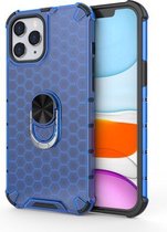 Voor iPhone 12/12 Pro schokbestendige honingraat pc + TPU ringhouder beschermhoes (blauw)