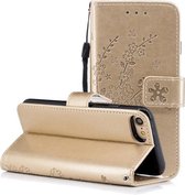 Voor iPhone SE 2020 Plum Blossom Embossing Pattern Horizontale Flip Leather Case met Houder & Kaartsleuven & Portemonnee & Lanyard (Goud)
