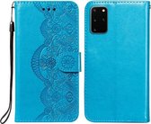 Voor Samsung Galaxy S20 Plus Flower Vine Embossing Pattern Horizontale Flip Leather Case met Card Slot & Holder & Wallet & Lanyard (Blue)