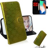 Voor iPhone X / XS Effen kleur Kleurrijke magnetische gesp Horizontale flip PU lederen tas met houder & kaartsleuven & portemonnee & lanyard (goud)