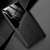 Voor Xiaomi Redmi Note 9 4G All-inclusive leer + beschermhoes van organisch glas met metalen ijzeren plaat (zwart)