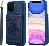 Voor iPhone 11 Pro Max Zonnebloem reliëfpatroon PU + TPU-hoesje met houder & kaartsleuven & fotolijst en draagkoord (blauw)