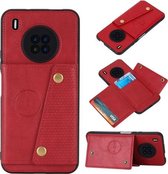 Voor Huawei Y9a dubbele gesp PU + TPU schokbestendige magnetische beschermhoes met kaartsleuf en houder (rood)