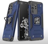 Voor Samsung Galax S20 Ultra magnetisch pantser schokbestendig TPU + pc-hoesje met metalen ringhouder (blauw)