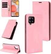 Voor Samsung Galaxy A42 5G Retro-skin Business magnetische zuignap lederen tas met houder & kaartsleuven & portemonnee (roze)