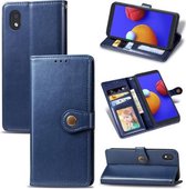 Voor Samsung Galaxy A01 Core retro effen kleur lederen gesp telefoonhoes met lanyard & fotolijst & kaartsleuf & portemonnee & standaardfunctie (blauw)