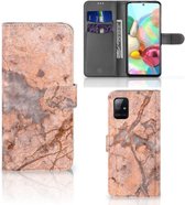 Wallet Book Case Geschikt voor Samsung Galaxy A71 Telefoon Hoesje Marmer Oranje