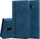 Voor Samsung Galaxy J6 Plus (2018) Frosted Business Magnetische Horizontale Flip PU lederen tas met houder & kaartsleuf & lanyard (blauw)