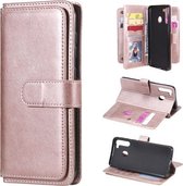 Voor Samsung Galaxy A21 multifunctionele magnetische koperen gesp horizontale flip effen kleur lederen tas met 10 kaartsleuven & portemonnee & houder & fotolijst (rose goud)