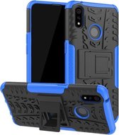 Voor OPPO Realme 3 Pro Tyre Texture Shockproof TPU + PC beschermhoes met houder (blauw)