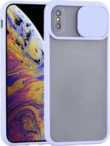 Sliding Camera Cover Design TPU beschermhoes voor iPhone XS / X (paars)