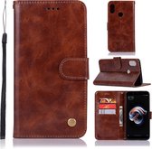 Voor Xiaomi Redmi Note 5 Pro Retro koperen knop Crazy Horse Horizontale flip PU lederen tas met houder & kaartsleuven & portemonnee en lanyard (bruin)