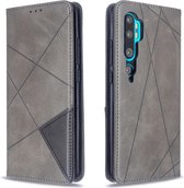 Voor xiaomi cc9 pro ruit textuur horizontale flip magnetische lederen tas met houder en kaartsleuven (grijs)