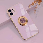 6D Electroplating Full Coverage siliconen beschermhoes met magnetische ringhouder voor iPhone 11 (lichtpaars)