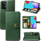 Voor Samsung Galaxy A72 5G retro effen kleur lederen gesp telefoonhoes met lanyard & fotolijst & kaartsleuf & portemonnee & standaardfunctie (groen)