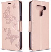 Voor LG K51 Twee Vlinders Embossing Patroon Horizontale Flip Leren Case met Houder & Kaartsleuf & Portemonnee & Lanyard (Rose Goud)