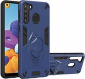 Voor Samsung Galaxy A21 2 in 1 Armor Knight Series PC + TPU beschermhoes met onzichtbare houder (koningsblauw)