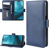 Voor Oppo A7 / AX7 Dubbele gesp Crazy Horse Zakelijke mobiele telefoonholster met kaarthouder Beugelfunctie (blauw)