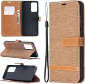 Voor Samsung Galaxy A52 5G Kleuraanpassing Denim Textuur Horizontale Flip Leren Case met Houder & Kaartsleuven & Portemonnee & Lanyard (Bruin)