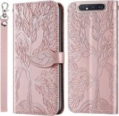 Voor Samsung Galaxy A80 / A90 Life of Tree Embossing Pattern Horizontale Flip Leather Case met houder & kaartsleuf & portemonnee & fotolijst & Lanyard (Rose Gold)
