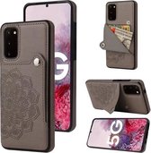 Voor Samsung Galaxy S20 + reliëfpatroon PU + TPU beschermhoes met houder & portemonnee en kaartsleuven (grijs)