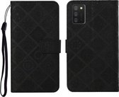 Voor Samsung Galaxy A02s etnische stijl reliëf patroon horizontale flip lederen tas met houder & kaartsleuven & portemonnee & lanyard (zwart)