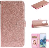 Voor Samsung Galaxy Note20 Ultra Glitter Poeder Horizontale Flip Leren Case met Kaartsleuven & Houder & Fotolijst & Portemonnee & Lanyard (Rose Goud)