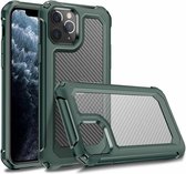 Voor iPhone 11 Pro Transparante koolstofvezeltextuur Robuust Full Body TPU + PC Krasbestendig schokbestendig hoesje (legergroen)