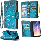 Voor xiaomi redmi 7 gekleurde tekening patroon rits horizontale flip lederen case met houder & kaartsleuven & portemonnee (pruimenbloesem)