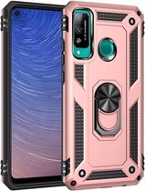 Voor Huawei Y7p / P40 Lite E schokbestendige TPU + pc-beschermhoes met 360 graden roterende houder (roségoud)