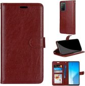 Voor Huawei Honor Paly4 Pure Kleur Horizontale Flip PU Lederen Case met Houder & Kaartsleuven & Portemonnee & Fotolijst (Bruin)