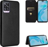 Voor vivo V20 Pro 5G koolstofvezel textuur magnetische horizontale flip TPU + pc + PU lederen tas met kaartsleuf (zwart)