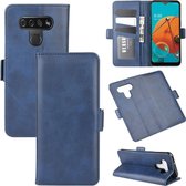 Voor LG K51 Dual-side magnetische gesp horizontale flip lederen tas met houder & kaartsleuven & portemonnee (donkerblauw)