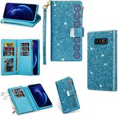 Voor Samsung Galaxy Note 8 Multikaartsleuven Sterrenhemel Lasergravure Glitter Rits Horizontale Flip Leren Hoes met Houder & Portemonnee & Lanyard (Hemelsblauw)