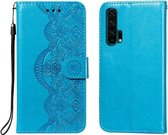 Voor Huawei Honor 20 Pro Flower Vine Embossing Pattern Horizontale Flip Leather Case met Card Slot & Holder & Wallet & Lanyard (Blue)