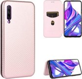 Voor Huawei Honor 9X Pro Carbon Fiber Texture Magnetische Horizontale Flip TPU + PC + PU Leather Case met Card Slot (Pink)