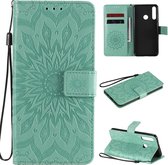 Voor Huawei Y6p reliÃ«f zonnebloem patroon horizontale flip PU lederen tas met houder & kaartsleuven & portemonnee & lanyard (groen)