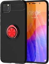 Voor Huawei Y5P Lenuo schokbestendige TPU beschermhoes met onzichtbare houder (zwart rood)