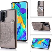 Voor Huawei P30 Pro reliëfpatroon PU + TPU beschermhoes met houder & portemonnee & kaartsleuven (grijs)