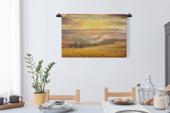 Tapisserie Tuscan Mist - Brume matinale toscane dans la vallée Tapisserie coton 90x60 cm - Tapisserie avec photo