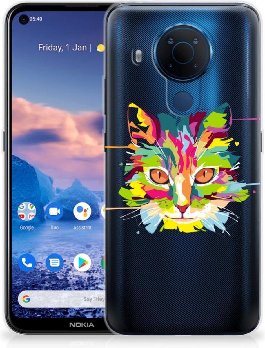 Nokia 5.4 Telefoonhoesje met Naam Cat Color