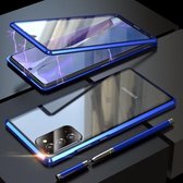Voor Samsung Galaxy Note20 Schokbestendig Dubbelzijdig Gehard Glas Magnetische Attractie Case Met Zwarte Camera Lens Beschermhoes (Blauw)