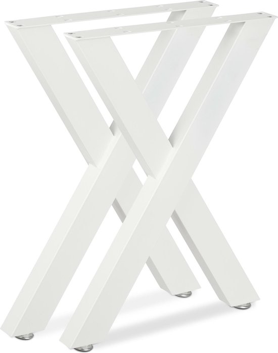 Relaxdays Tafelpoten set van 2 - X-vorm - tafelonderstel - metaal - meubelpoten - wit