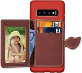 Leaf Magnetic Snap Litchi Texture TPU beschermhoes voor Galaxy S10, met kaartsleuven & houder & portemonnee (rood)