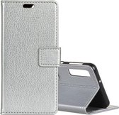 Litchi Texture horizontale lederen flip-hoes voor Galaxy A7 (2018), met houder en kaartsleuven en portemonnee (zilver)