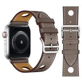 Modieuze enkele cirkel drie gaten lederen horlogeband voor Apple Watch Series 3 & 2 & 1 42 mm (grijs)