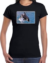 Dieren shirt met orka walvissen foto - zwart - voor dames - natuur / orka cadeau t-shirt / kleding S