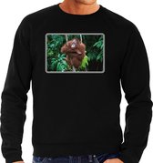 Dieren sweater met apen foto - zwart - voor heren - natuur / Orang Oetan aap cadeau trui - kleding / sweat shirt L