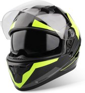 VINZ Becket Integraalhelm met Zonnevizier / Motorhelm / Scooter helm / Brommerhelm – Fluor Geel